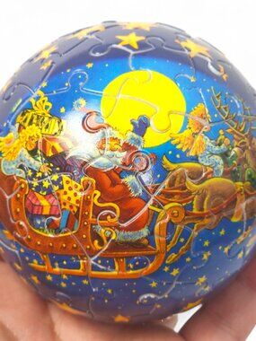 VTG Ravensburger Puzzleball 60pc Santa Sleigh 3D Ornament Mario Kessler 7cm